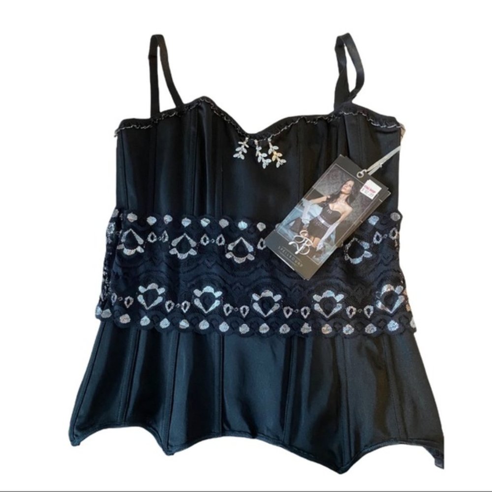New Black With silver Lace corset lingerie XL Goth Punk Spellbound Coquette